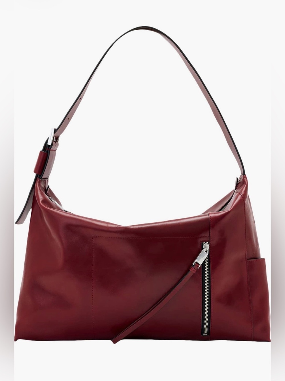 AllSaints Alba Shine Leather Shoulder Tote Bag Garnet Red